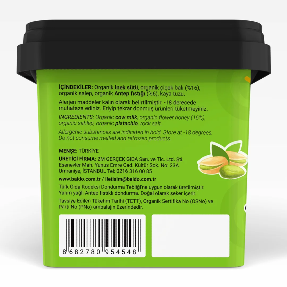 Baldo Organik Antep Fıstıklı Dondurma 400 gr