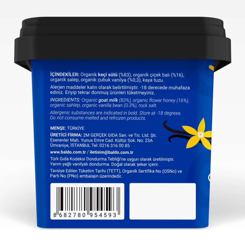 Baldo Organik Keçi Sütlü Çubuk Vanilyalı Dondurma 400 gr