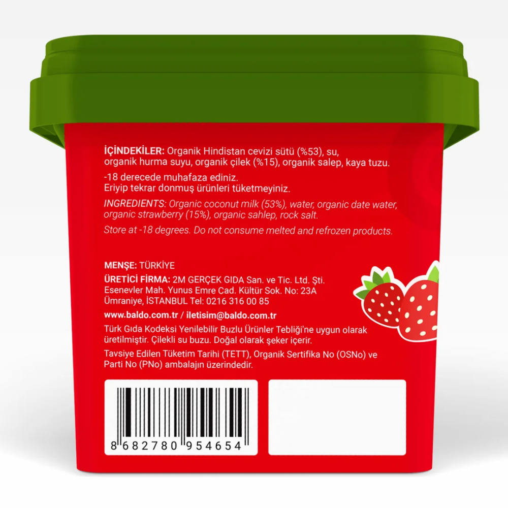 Baldo Organik Çilekli Vegan Dondurma 400 gr