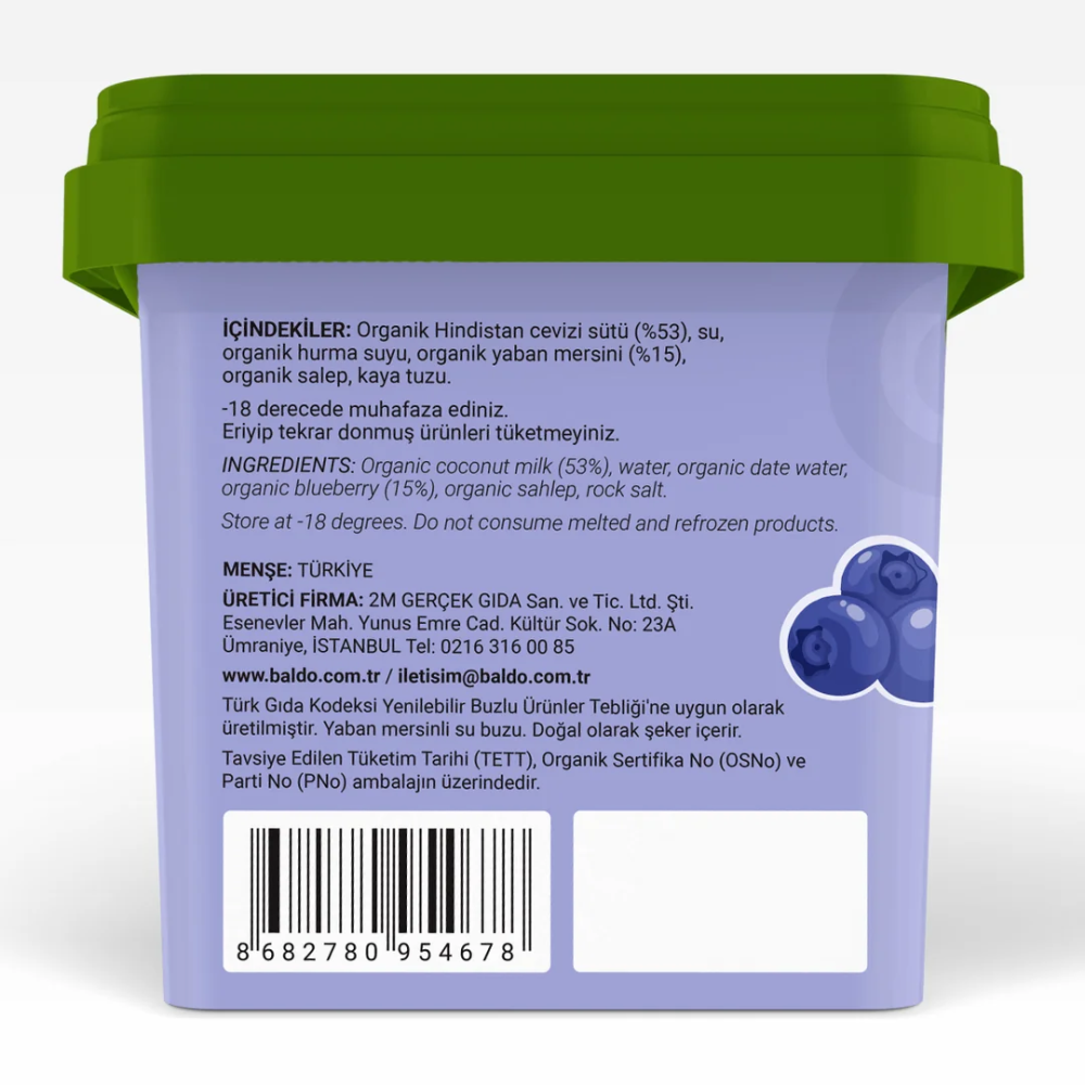 Baldo Organik Yaban Mersinli Vegan Dondurma 400 gr
