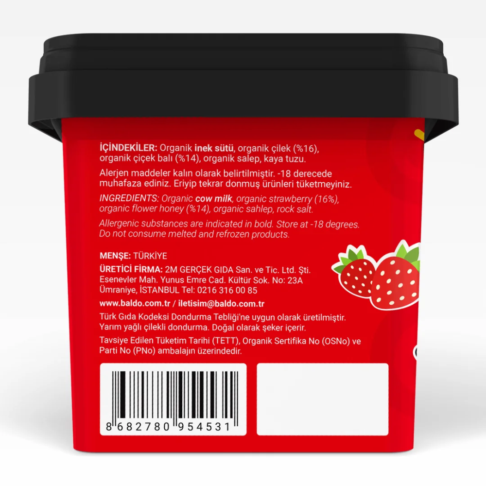 Baldo Organik Çilekli Dondurma 400 gr