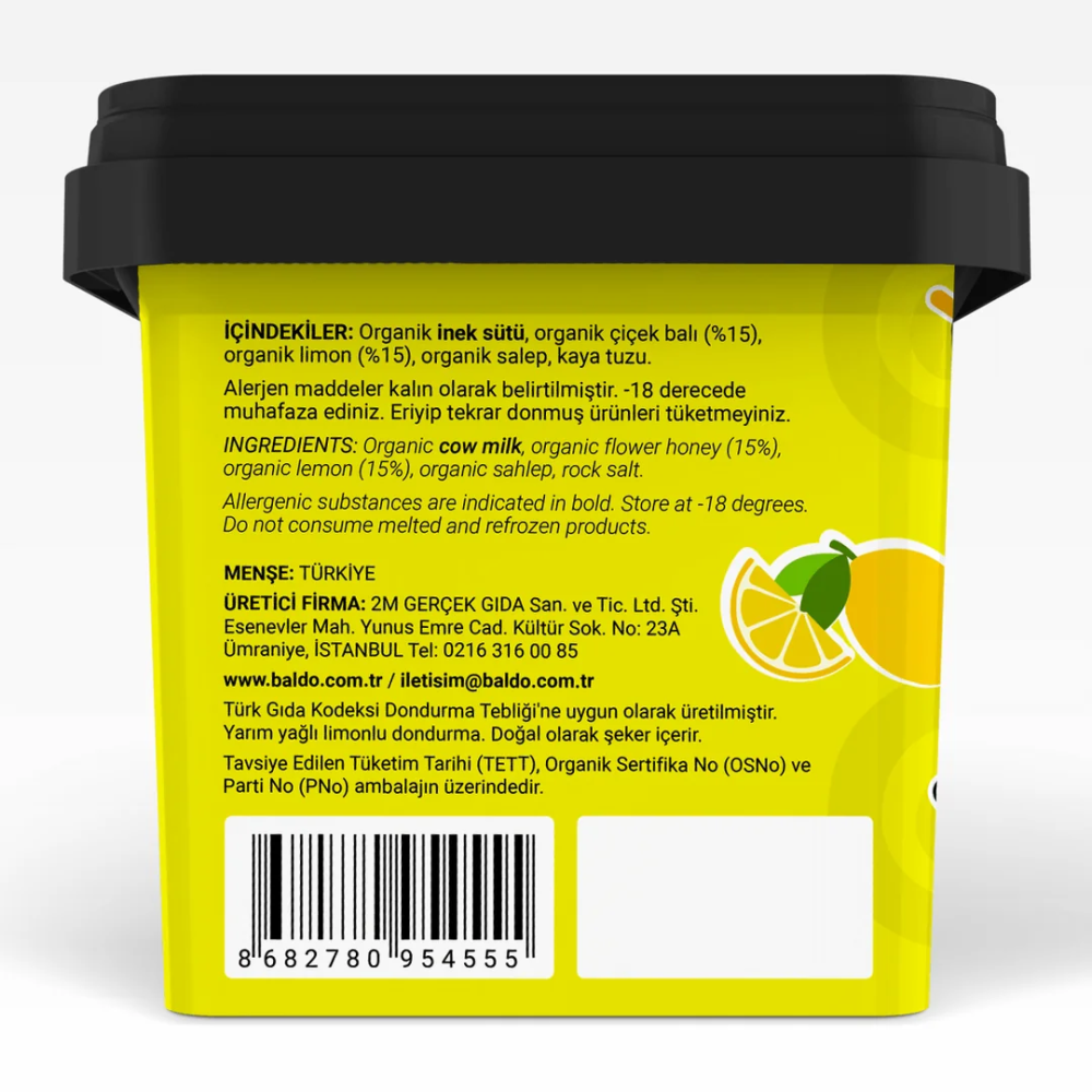 Baldo Organik Limonlu Dondurma 400 gr