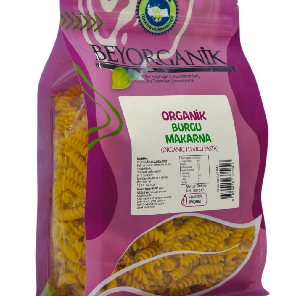 Organik Burgu Makarna 500 gr (Pestisit ve Aflatoksin Analizli)