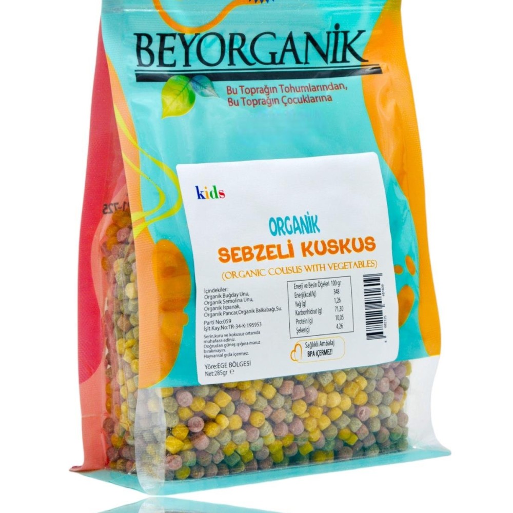 Katkısız, koruyucu içermeyen ve bebekler için ideal organik sebzeli kuskus