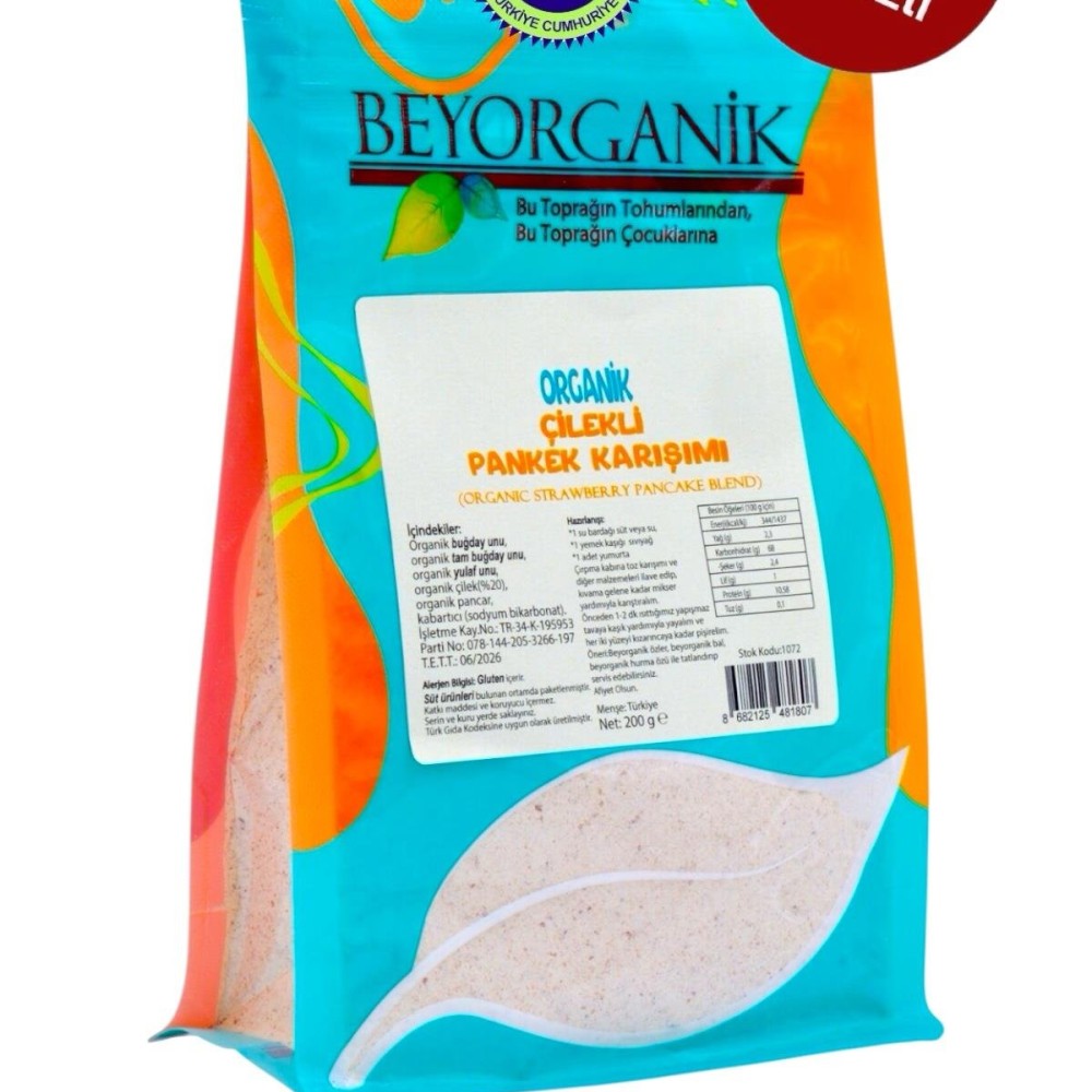 Organik Çilekli Pancake Karışımı 200gr +12ay (PESTİSİT VE AFLATOKSİN ANALİZLİ)
