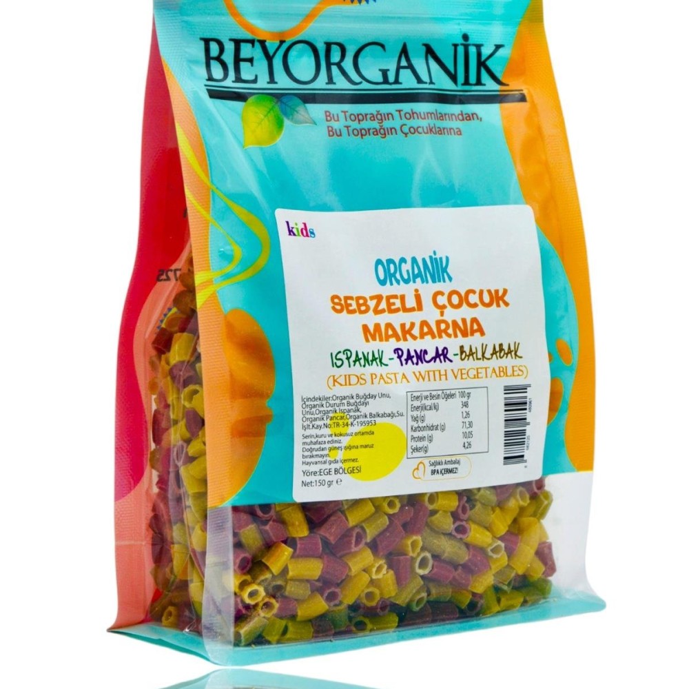 Katkısız, koruyucu içermeyen ve bebekler için ideal organik sebzeli makarna