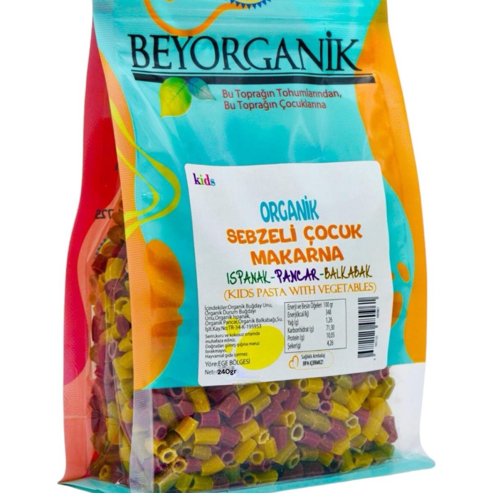 Katkısız, pestisit ve aflatoksin analizli, bebekler için güvenilir organik sebzeli makarna