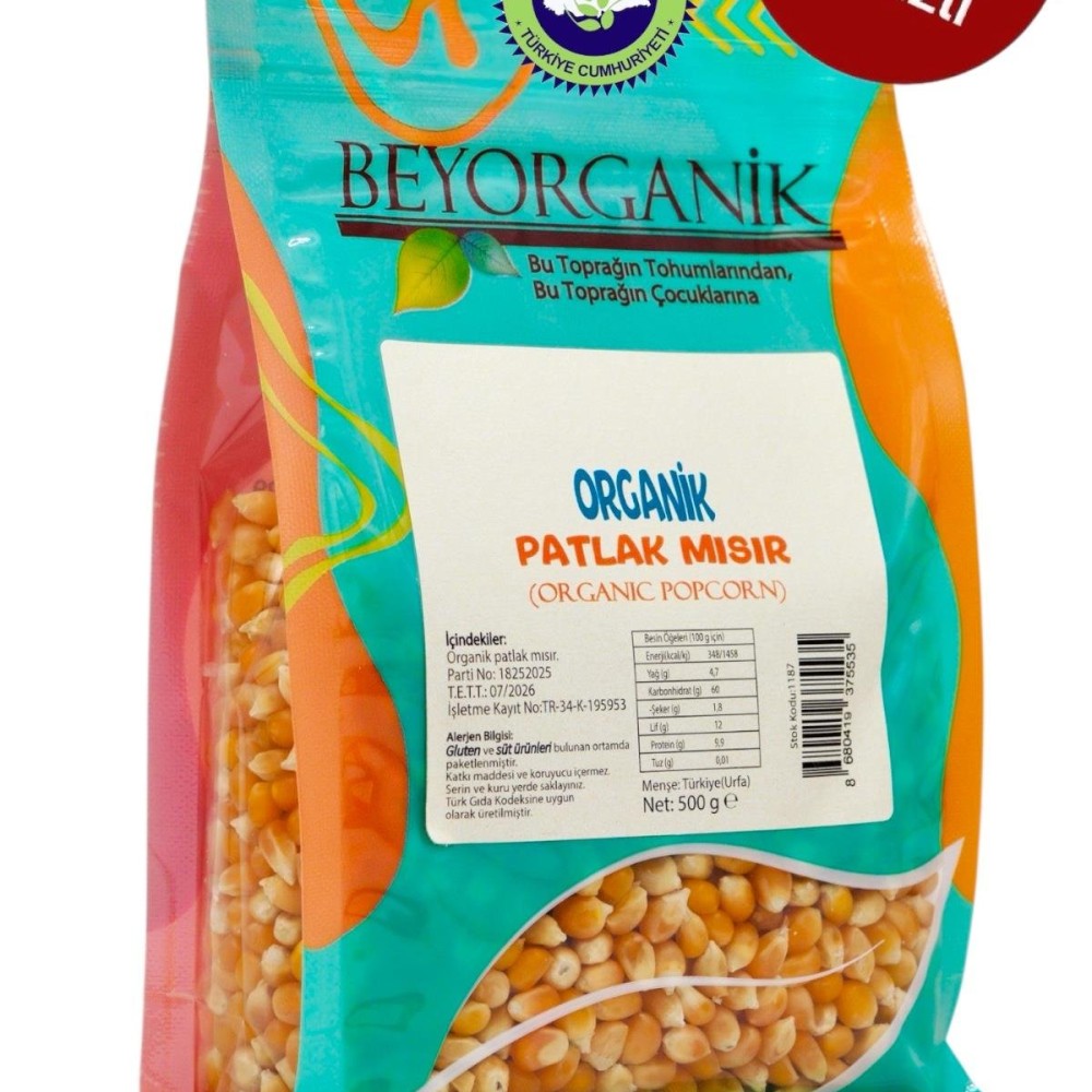 Katkısız, koruyucu içermeyen ve doğal içeriklerle hazırlanmış organik patlak mısır