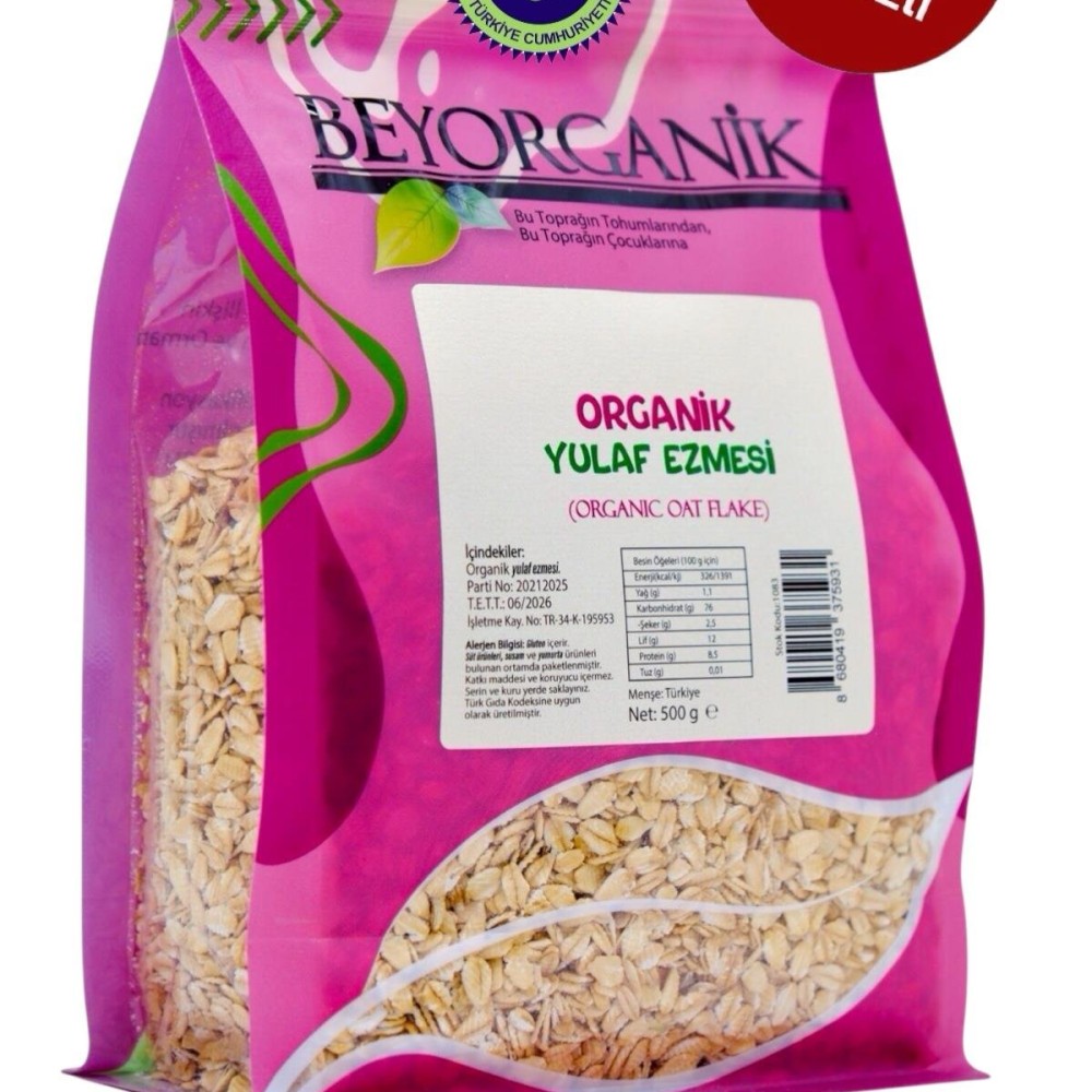 Organik Yulaf Ezmesi 500gr – 6 ay ve üzeri bebekler için katkısız ve doğal yulaf ezmesi, sağlıklı kahvaltılar için ideal