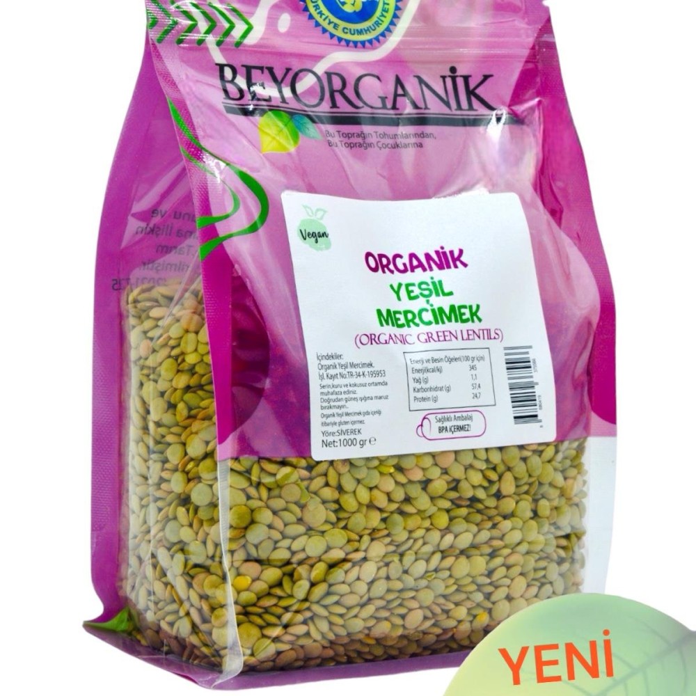 Organik Yeşil Mercimek 1kg – protein ve lif açısından zengin, katkısız ve doğal mercimek, sağlıklı yemekler için ideal