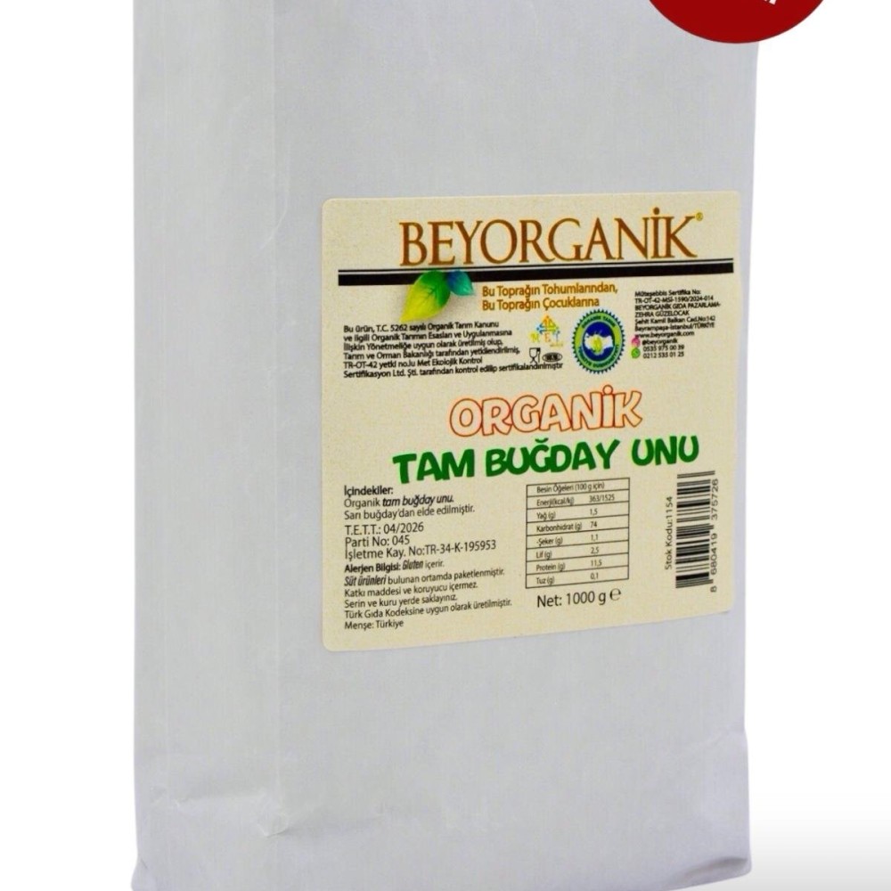 Katkısız, koruyucu içermeyen ve sağlıklı tarifler için ideal organik tam buğday unu