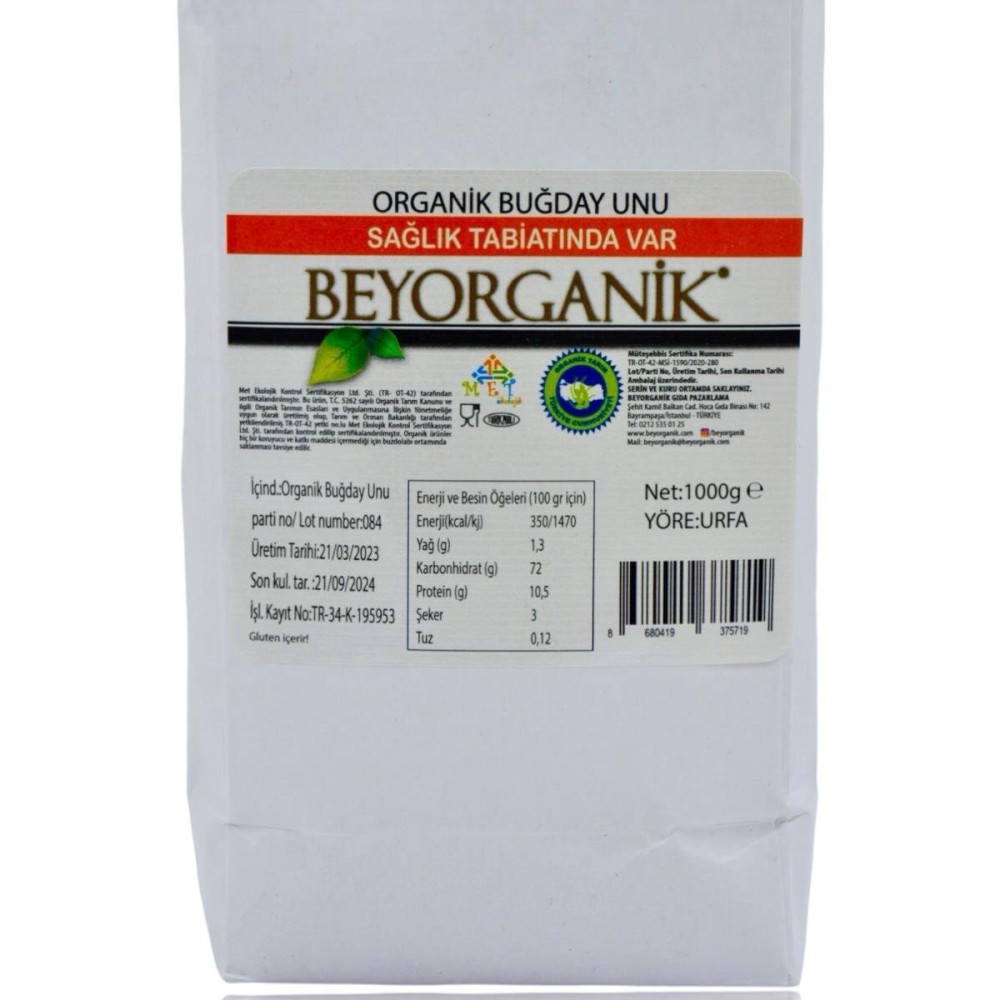 Organik Buğday Unu 1 kg (Özel Amaçlı - Pestisit ve Aflatoksin Analizli)