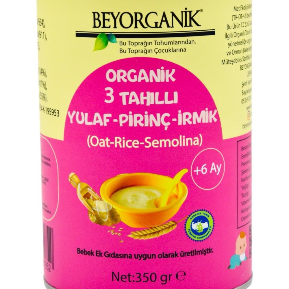 Organik 3 Tahıllı Yulaf Pirinç İrmik 350gr +6ay (PESTİSİT VE AFLATOKSİN ANALİZLİ)