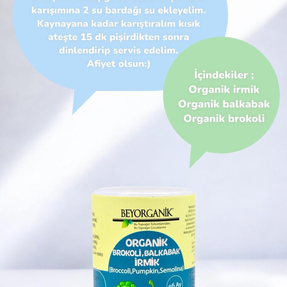 Beyorganik Organik Brokoli Balkabak İrmik 250 gr (+6 Ay)