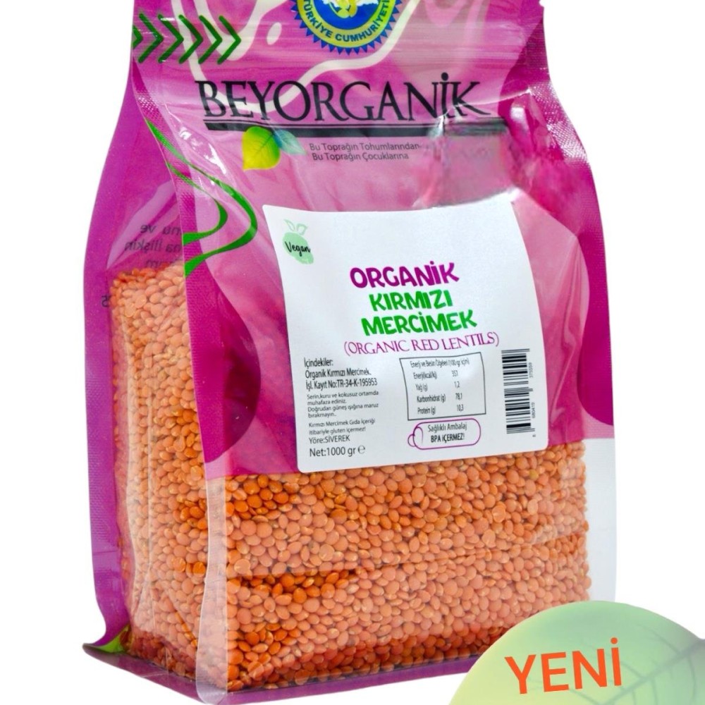Organik Kırmızı Mercimek 1kg (Pestisit ve Aflatoksin Analizli)