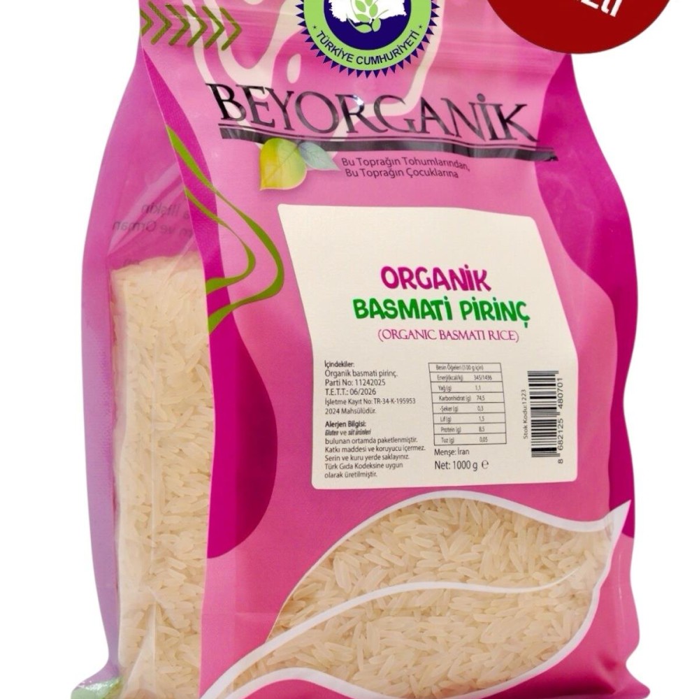 Organik Basmati pirinç 1000gr (Pestisit ve Aflatoksin Analizli)