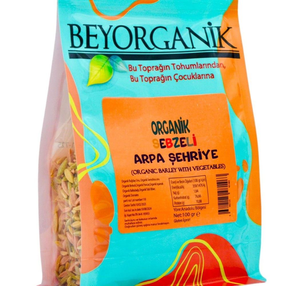 Katkısız, koruyucu içermeyen ve sofralarınıza lezzet katan organik sebzeli arpa şehriye