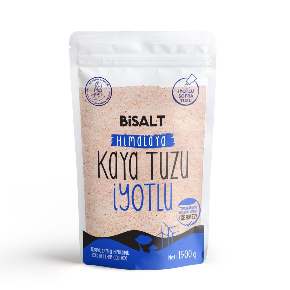 Bisalt Himalaya Kaya Tuzu İnce İyotlu 1500gr – Himalaya’dan elde edilen, katkısız ve doğal pembe tuz, sofralar için ideal ekonomik boy