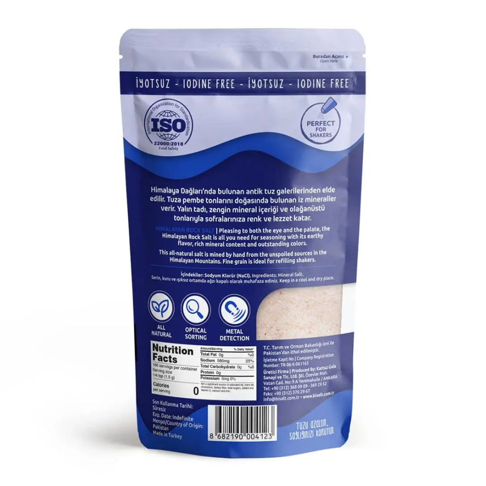 Bisalt Himalaya Kaya Tuzu İnce İyotsuz 250gr – Himalaya’dan elde edilen, katkısız ve doğal pembe tuz, sofralar için ideal