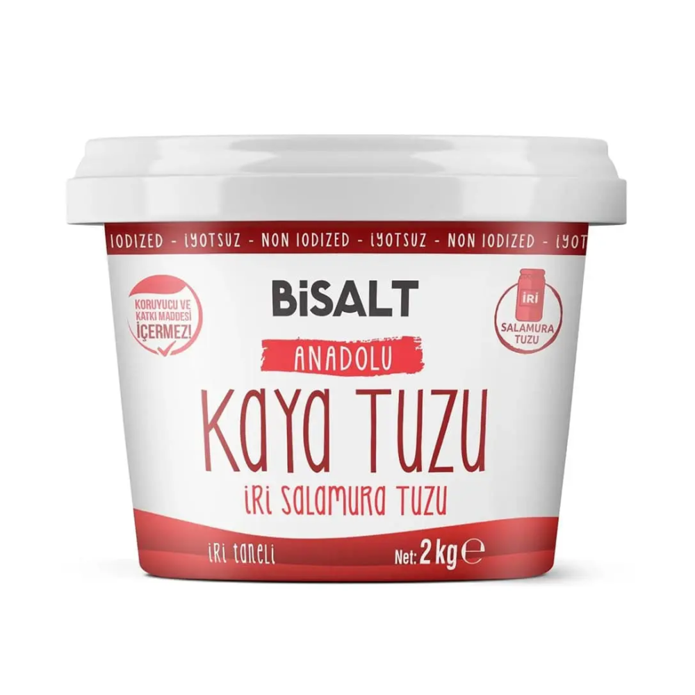 Bisalt Anadolu Kaya Salamura Tuzu İri 2kg – Anadolu’dan elde edilen, katkısız ve doğal iri taneli tuz, salamura ve turşular için ideal