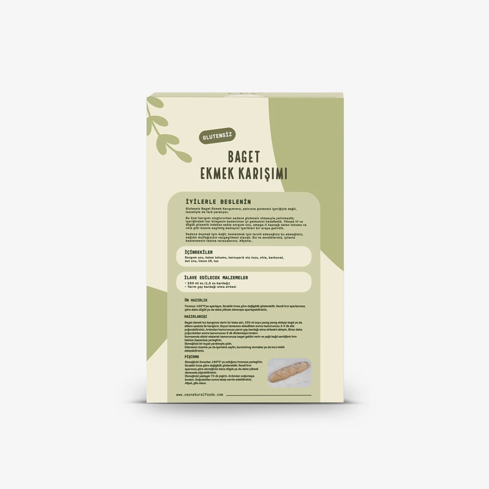 Glutensiz Baget Ekmek Karışımı 220gr – Katkısız, doğal ve pratik hazırlanabilen sağlıklı ekmek karışımı