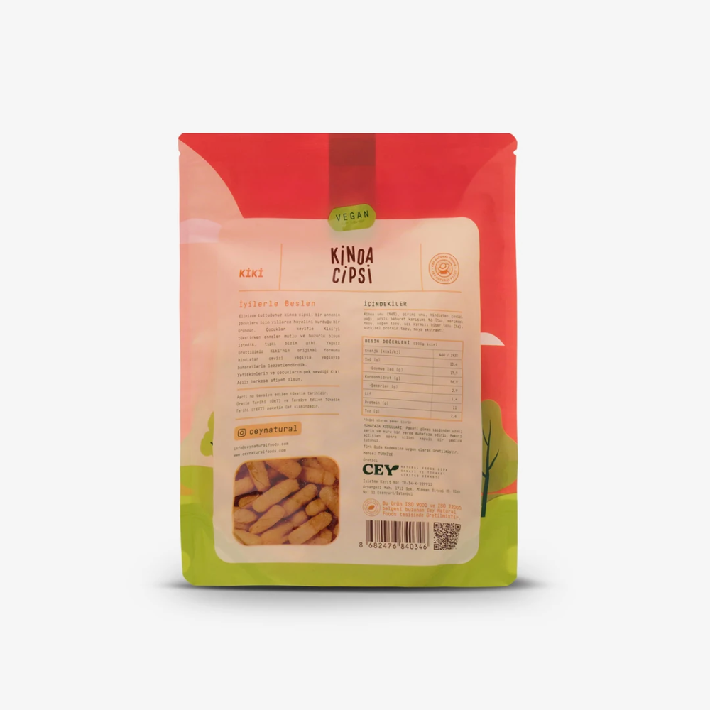 Kiki Acılı Kinoa Cipsi 30gr – Kinoa bazlı, acı biber aromalı, glutensiz ve sağlıklı atıştırmalık cips