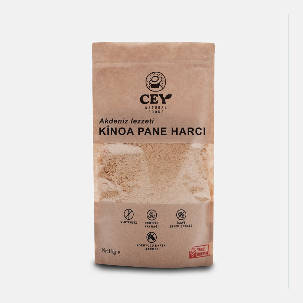 Akdeniz Lezzeti Kinoa Pane Harcı 150gr – Kinoa bazlı, Akdeniz baharatlarıyla zenginleştirilmiş sağlıklı ve pratik pane harcı