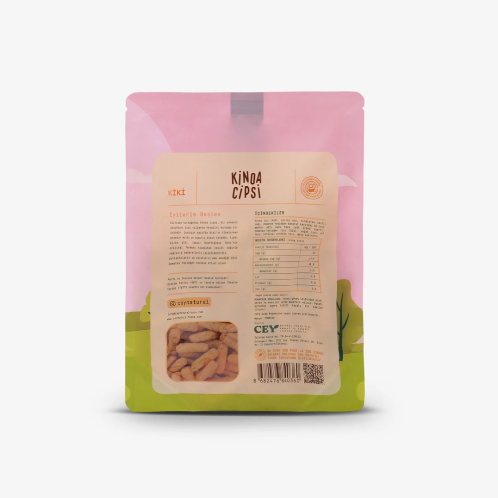 Kiki Domates Fesleğen Kinoa Cipsi 30gr – Kinoa bazlı, domates ve fesleğen aromalı, glutensiz ve sağlıklı atıştırmalık cips