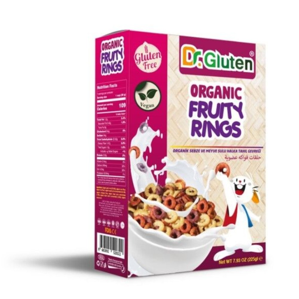 Dr. Gluten Organik Glutensiz Halka Tahıl Gevreği 225gr – Sebze ve meyve sulu, sağlıklı organik gevrek