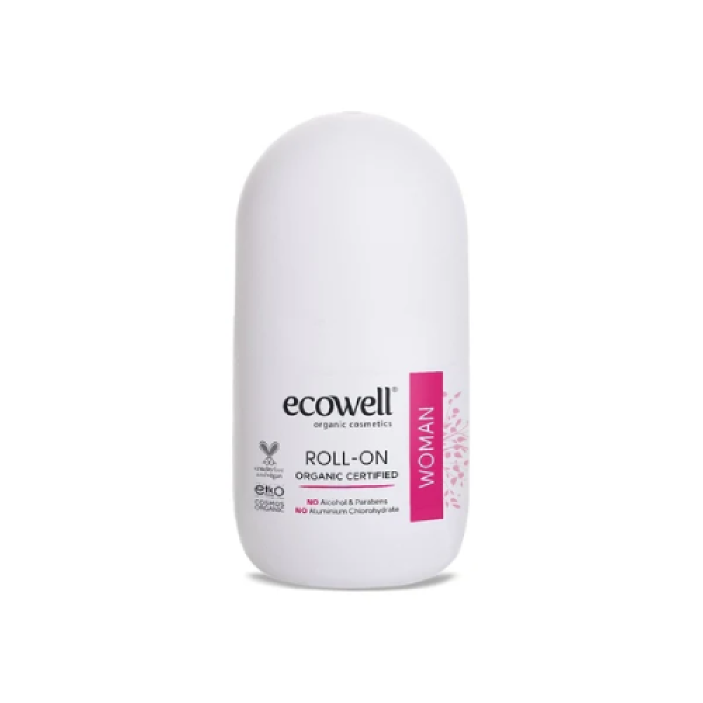 Ecowell Organik Roll On Kadın 75 ml doğal katkısız ve hassas ciltler için güvenli terleme karşıtı koruma ürünü