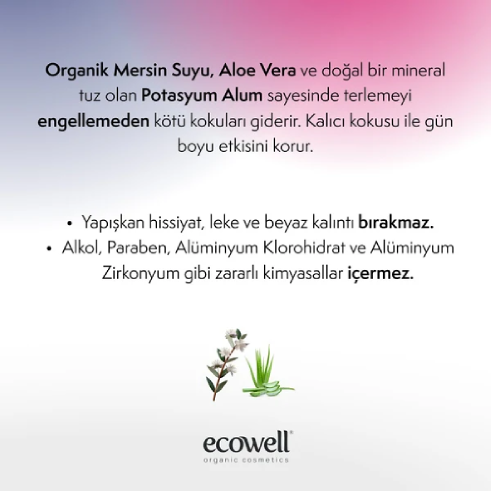 Ecowell Organik Roll On Erkek 50 ml doğal katkısız ve hassas ciltler için güvenli terleme karşıtı koruma ürünü