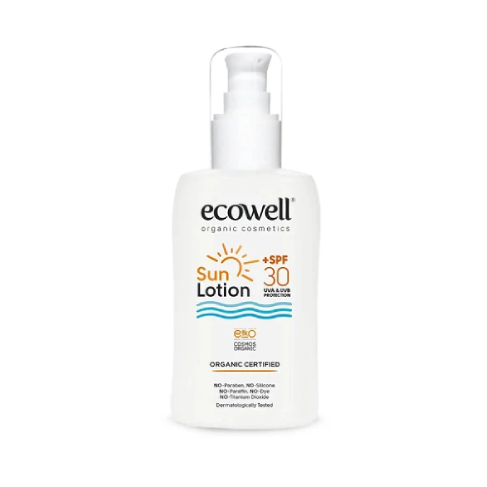 Ecowell Organik Güneş Losyonu 150 ml doğal katkısız ve hassas ciltler için güvenli güneş koruma ürünü