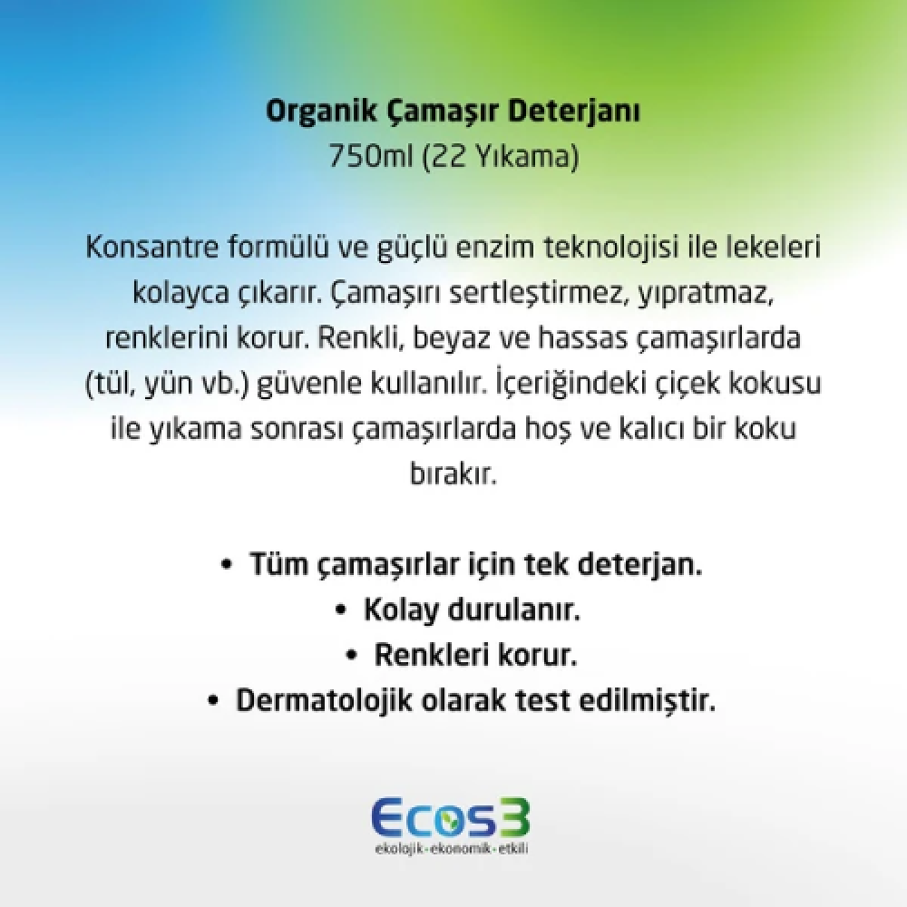 Organik Çamaşır Deterjanı 750ml – Doğal, katkısız ve çevre dostu güçlü temizlik ürünü