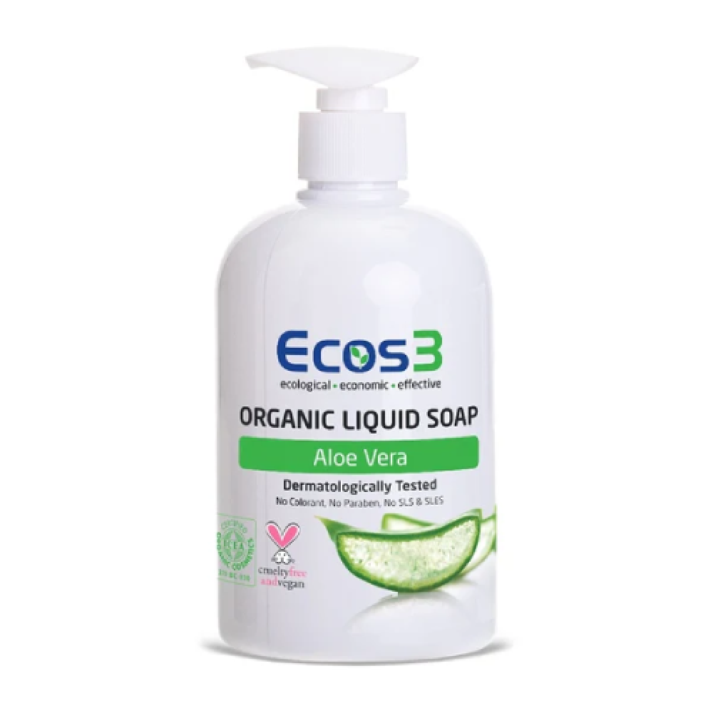 Ecos3 Organik Sıvı Sabun Aloe Vera 500ml – Doğal, katkısız ve hassas ciltler için güvenli sıvı sabun