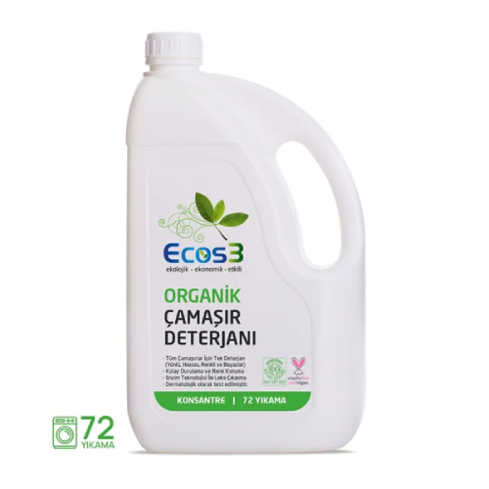 Ecos3 Organik Sıvı Çamaşır Deterjanı 2.5lt – Doğal, katkısız ve çevre dostu güçlü temizlik ürünü