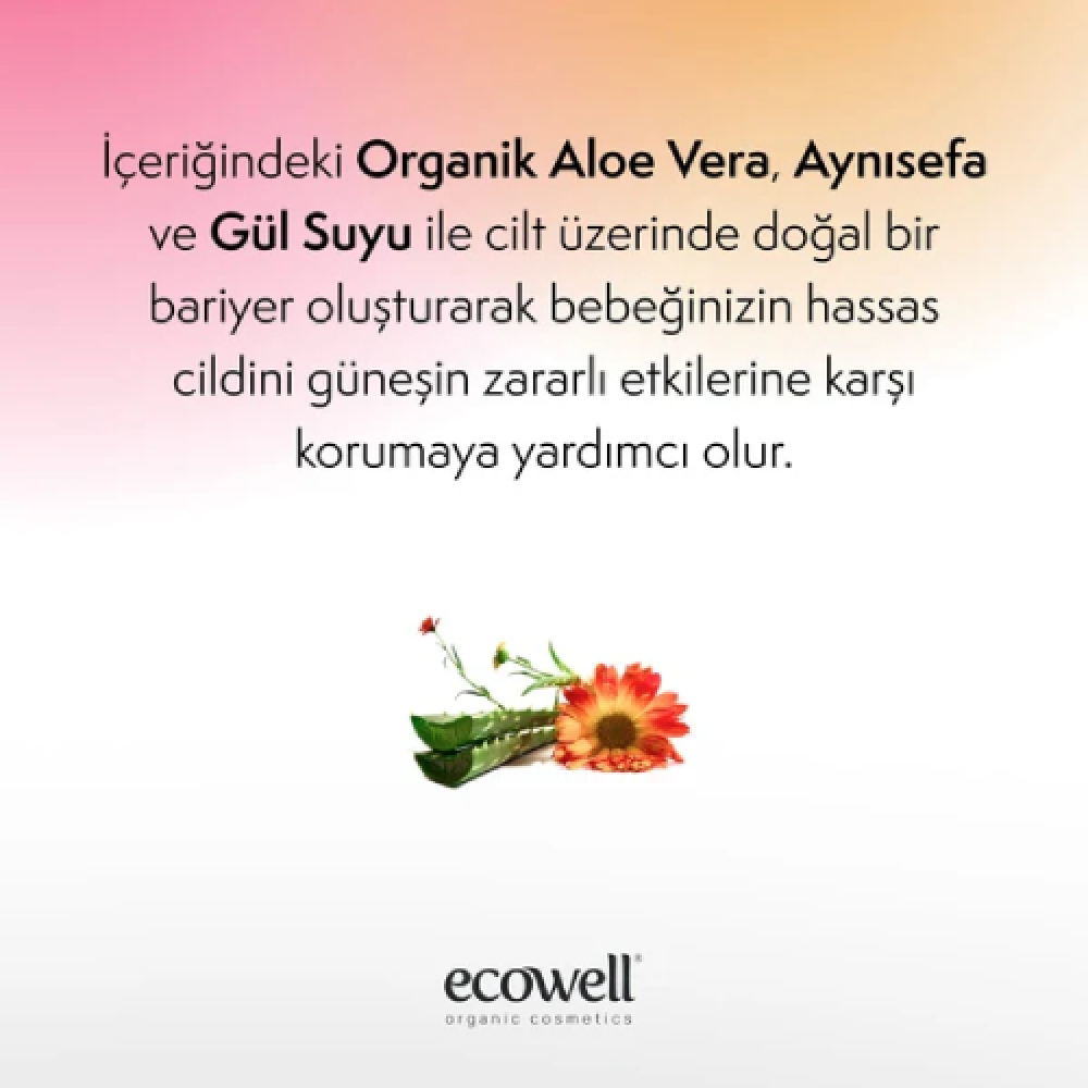 Ecowell Organik Bebek Güneş Kremi – 50 SPF doğal koruma, hassas bebek ciltleri için güvenli güneş kremi