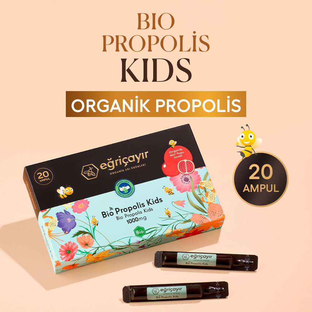 Çocuklar için organik propolis ampul 10 ml, nar suyu ve ballı, şekersiz takviye edici gıda