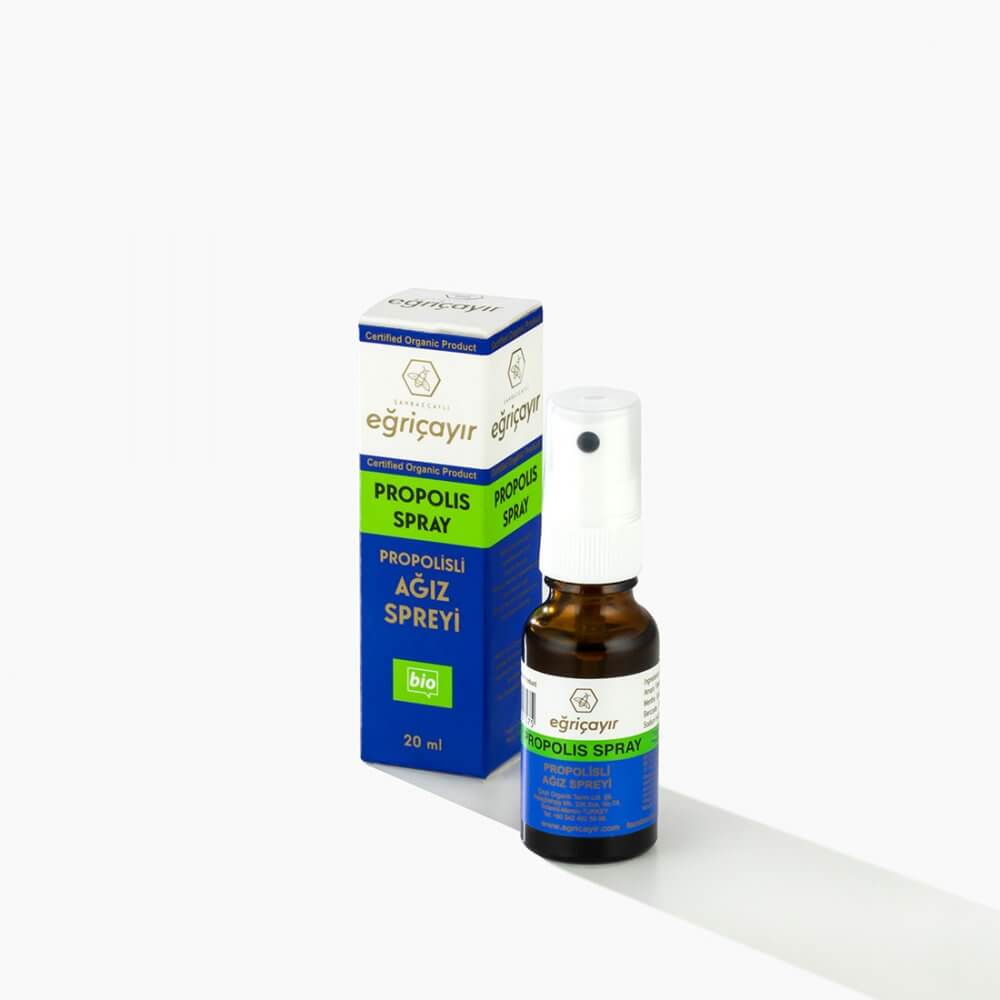Organik propolis ağız spreyi %20, nane yağı ve turunç çiçek sulu Eco-Cert sertifikalı sprey şişe