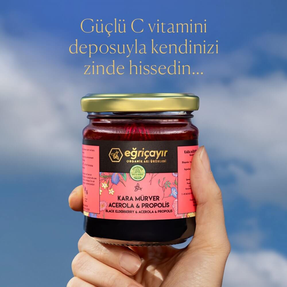 Eğriçayır Kara Mürver Acerola Propolis Ham Bal 225 g doğal C vitamini takviyesi ve bağışıklık destek ürünü