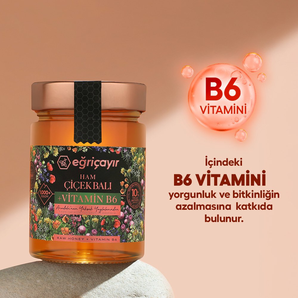 Eğriçayır Ham Çiçek Balı + Vitamin B6 450 g organik katkısız doğal bal ürünü
