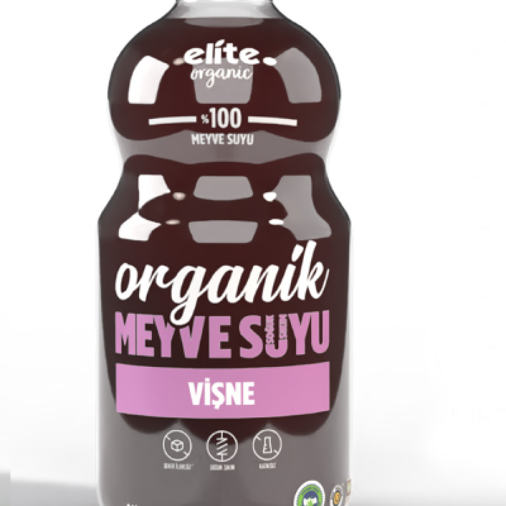 Organik vişne suyu 946 ml cam şişe, soğuk sıkım %100 şekersiz meyve suyu