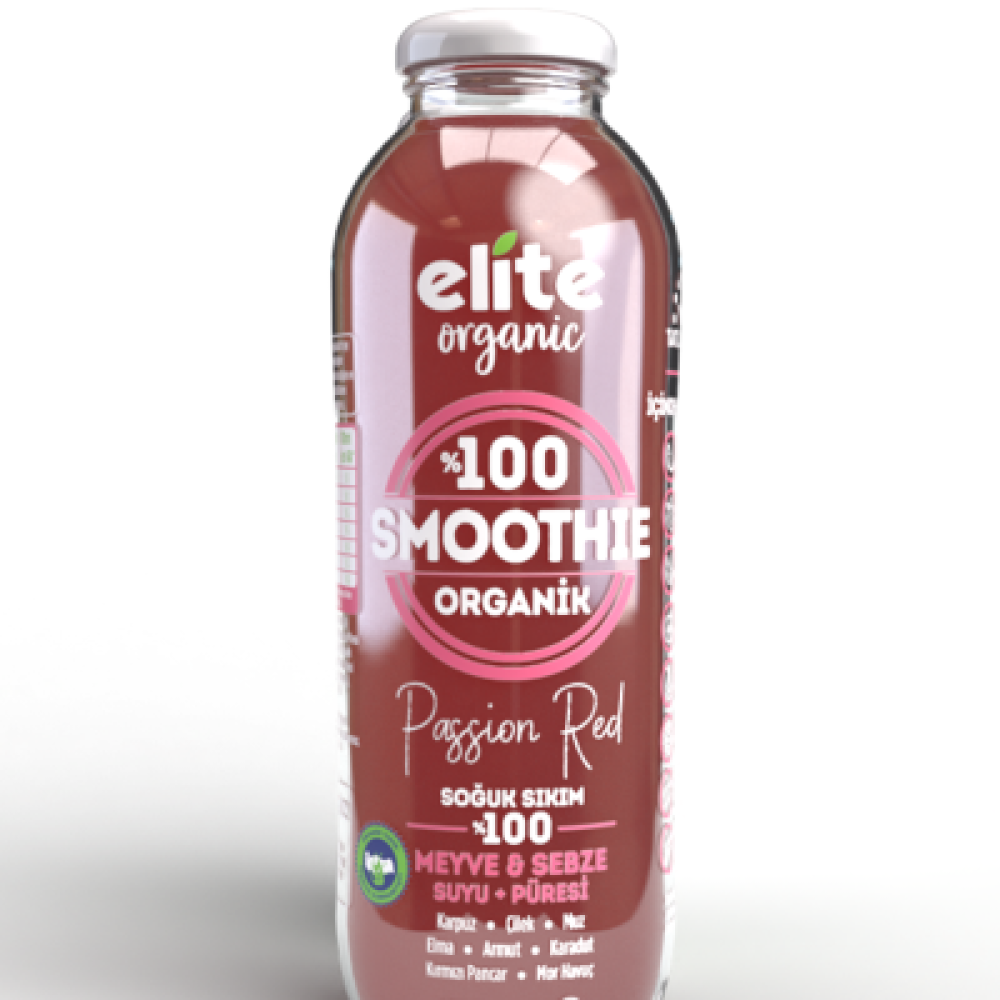 Organik smoothie passion red 414 ml cam şişe, karpuz çilek muz armut karadut pancar havuçlu şekersiz meyve sebze püresi