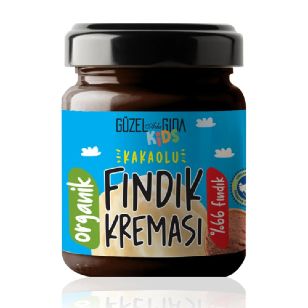 Kids organik kakaolu fındık kreması 200 gr %66 fındıklı cam kavanoz