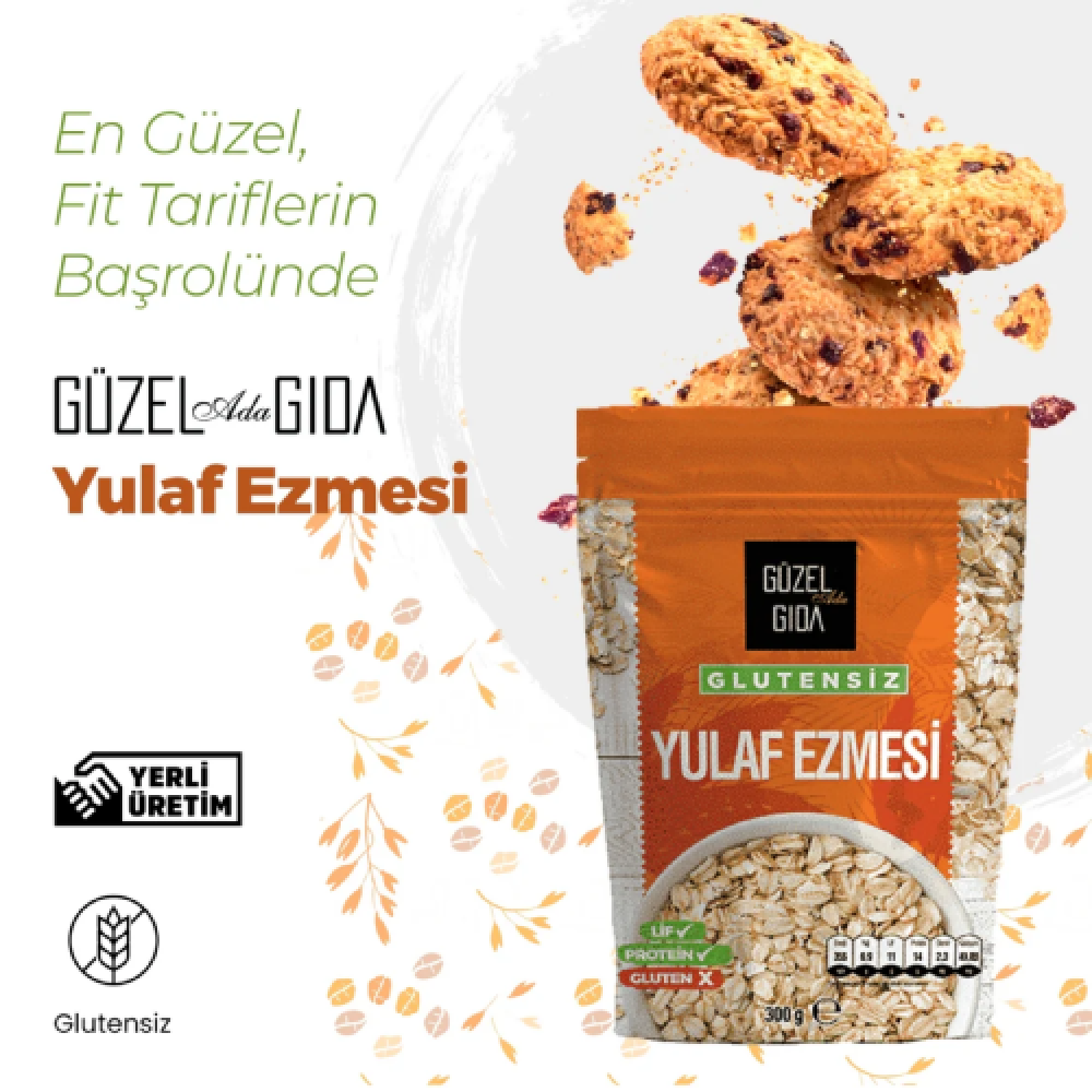 Glutensiz yulaf ezmesi 300 gr Türkiye menşeli cam kavanoz