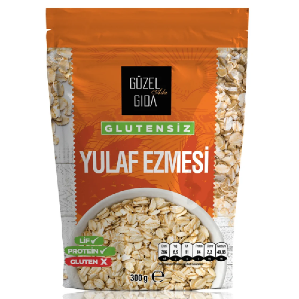 Glutensiz yulaf ezmesi 300 gr Türkiye menşeli cam kavanoz