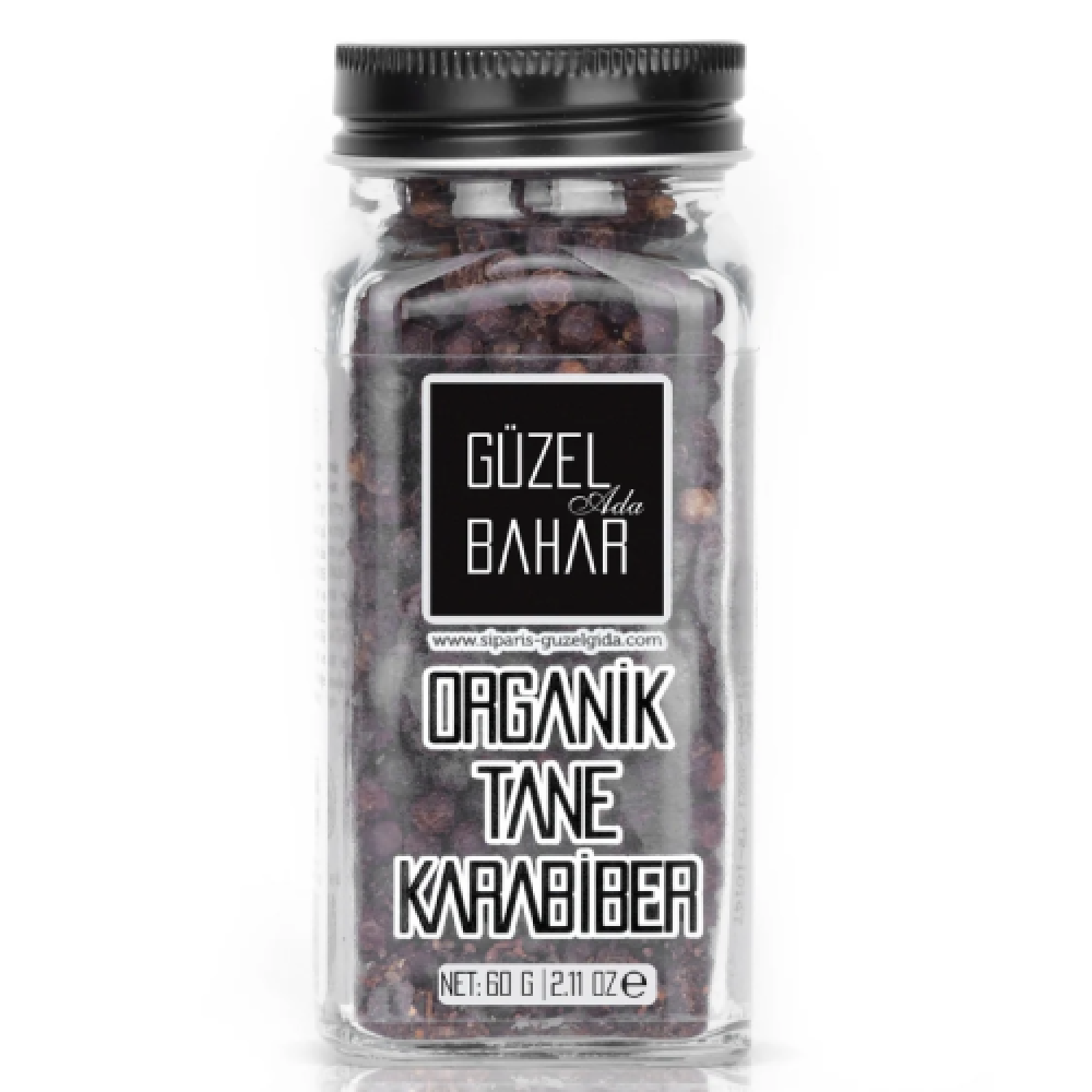 Organik tane karabiber 60 gr Sri Lanka menşeli 570 kalibre cam şişe