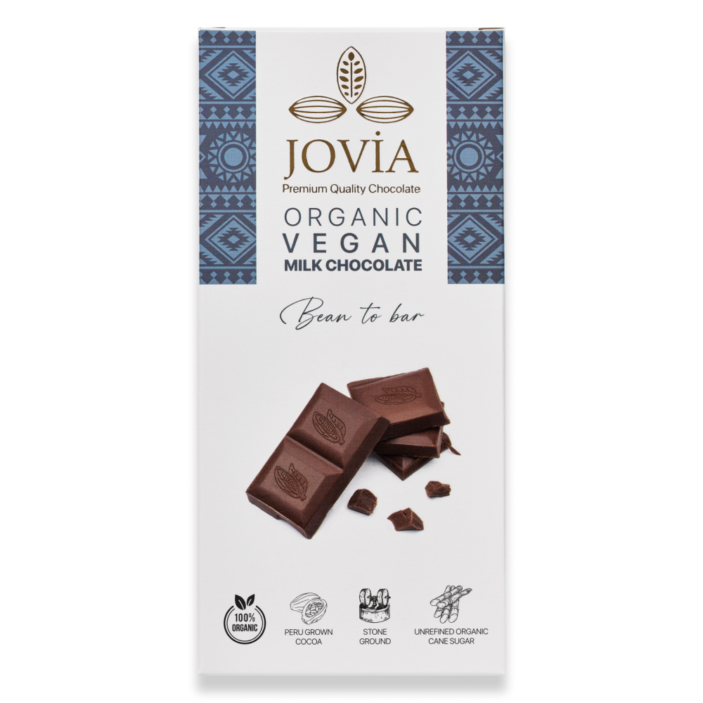 Jovia organik vegan sütlü çikolata, bitkisel sütlü temiz içerikli organik çikolata