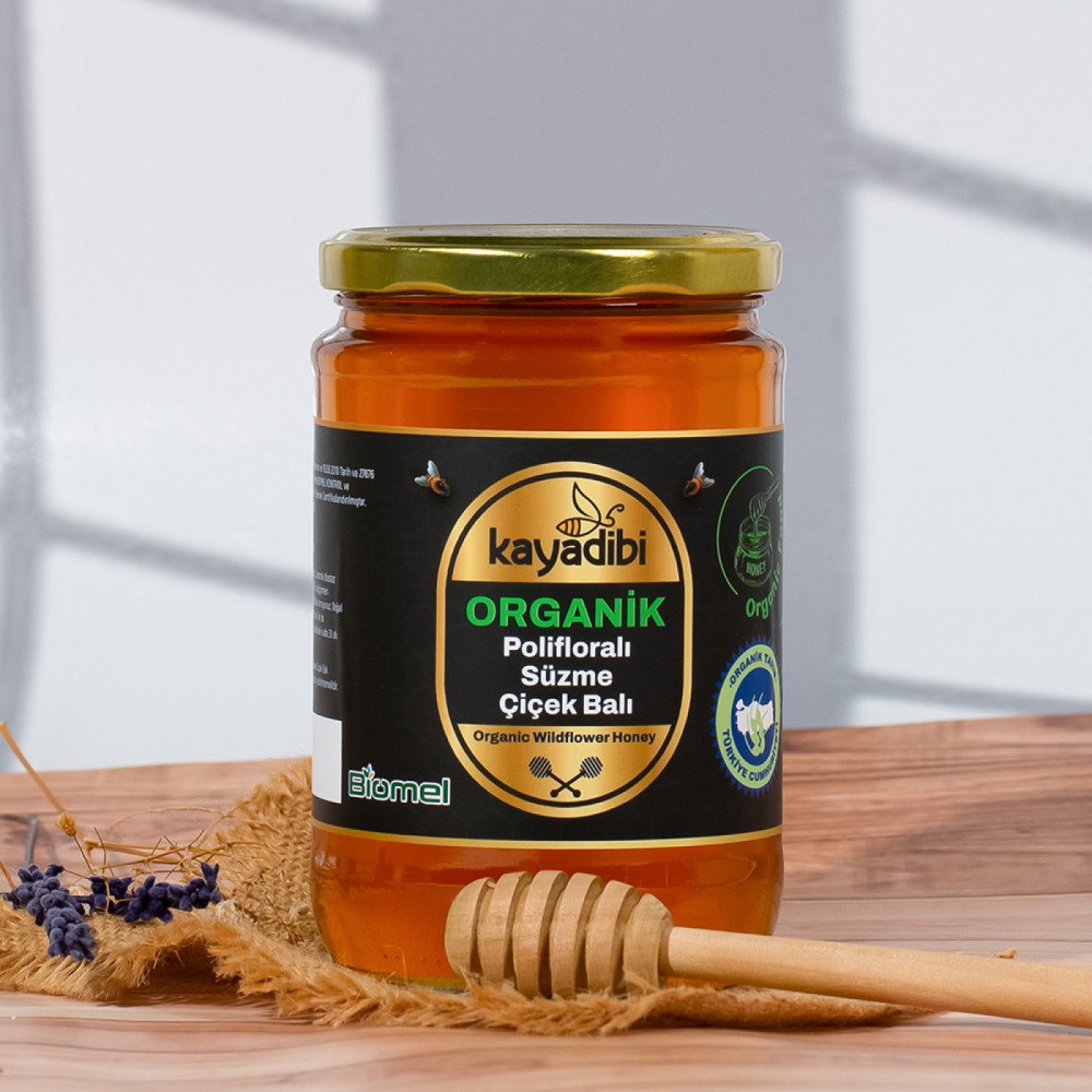 Organik polifloralı süzme çiçek balı 850 gr kavanoz, sertifikalı ve temiz içerikli organik bal