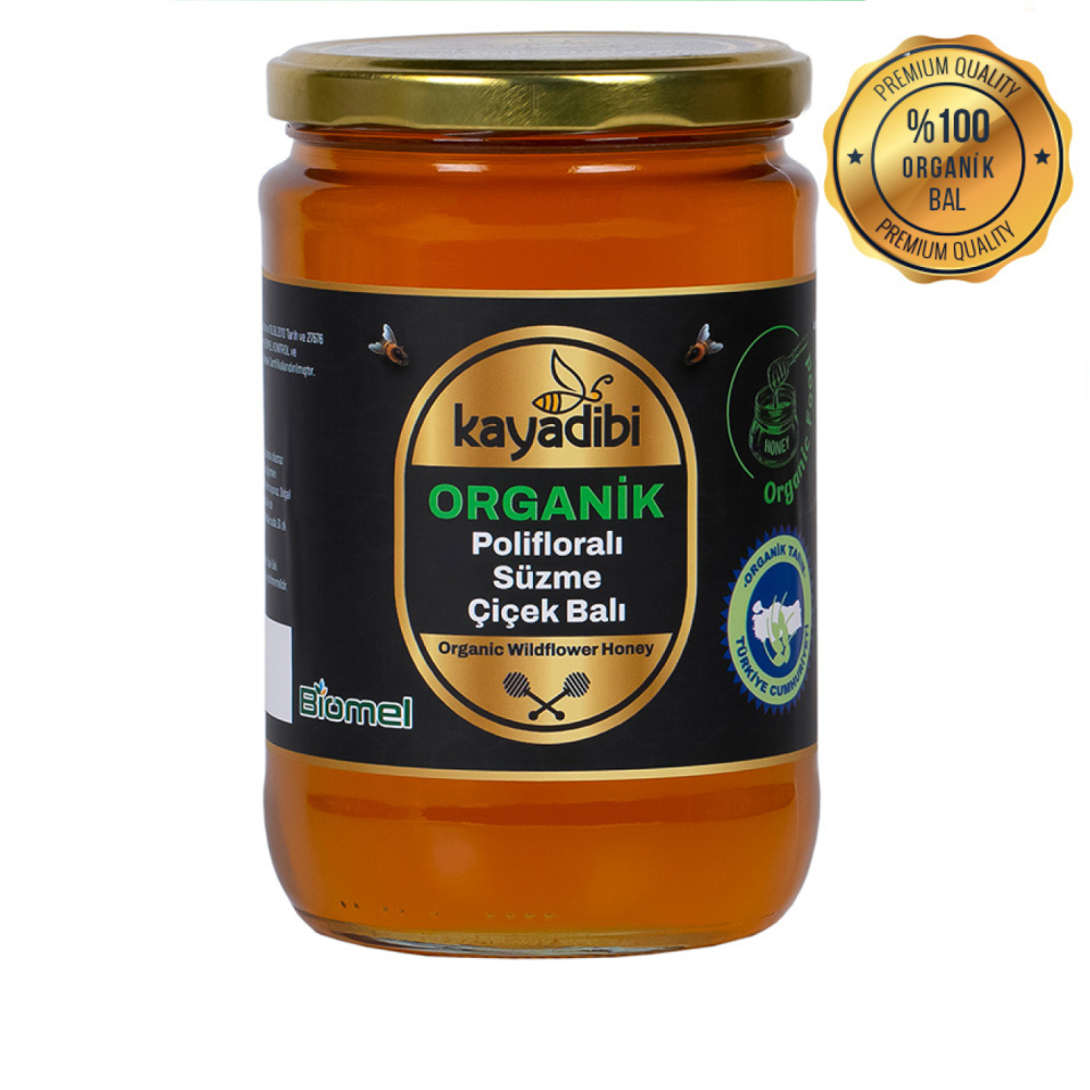 Organik polifloralı süzme çiçek balı 850 gr kavanoz, sertifikalı ve temiz içerikli organik bal