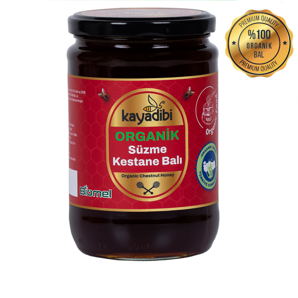 Organik süzme kestane balı 850 gr kavanoz, sertifikalı ve temiz içerikli organik kestane balı